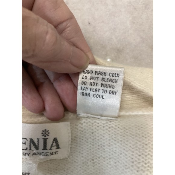 Eugenia by Angenie Winter White Open Cardigan SZ XL 40% Angora Embellished - Picture 9 of 16